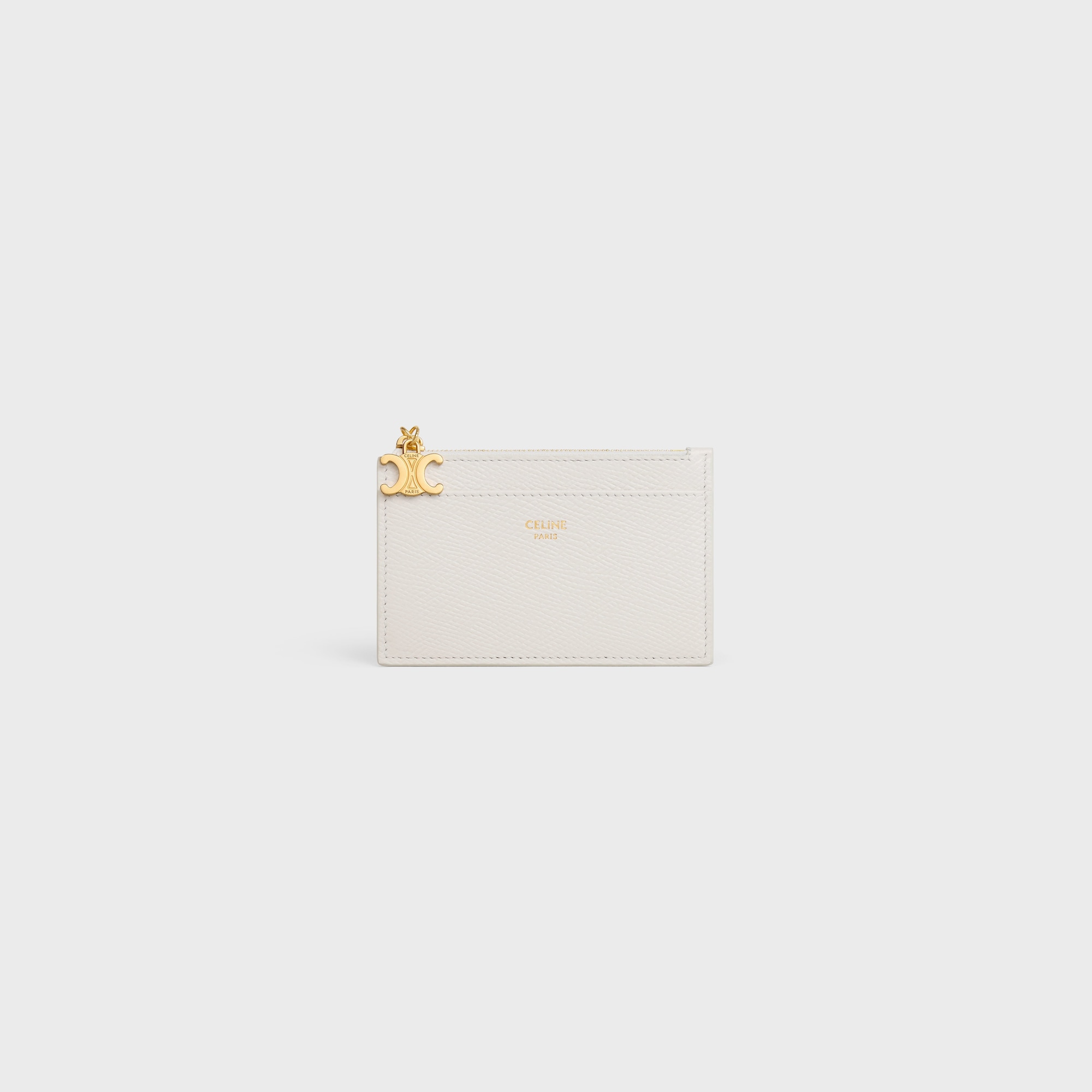ZIPPED CARD HOLDER TRIOMPHE CHARMS IN GRAINED CALFSKIN RICE - Image 1